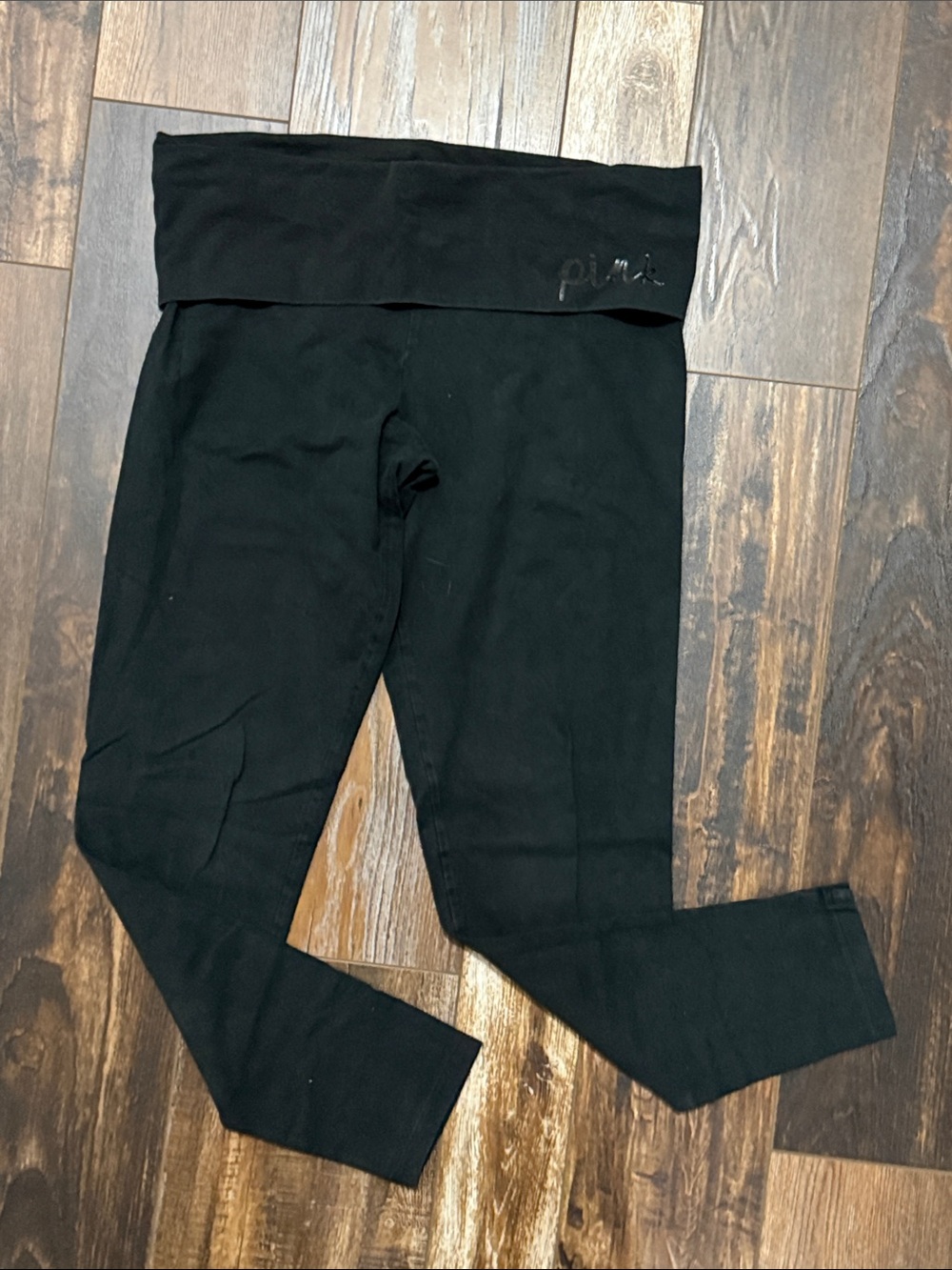 PINK Victoria's Secret Black Fold-Over Waist Leggings